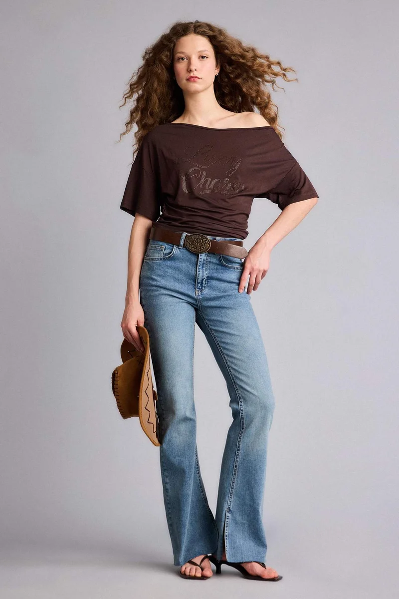 ديفاكتو Slim Fit Strapless Printed Short Sleeve T-Shirt