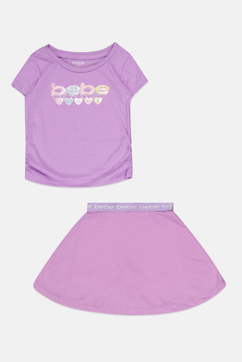 bebe Toddlers Girl 2 Pcs Brand Logo Outdoor Top And Skort Set, Multicolor - Image 3