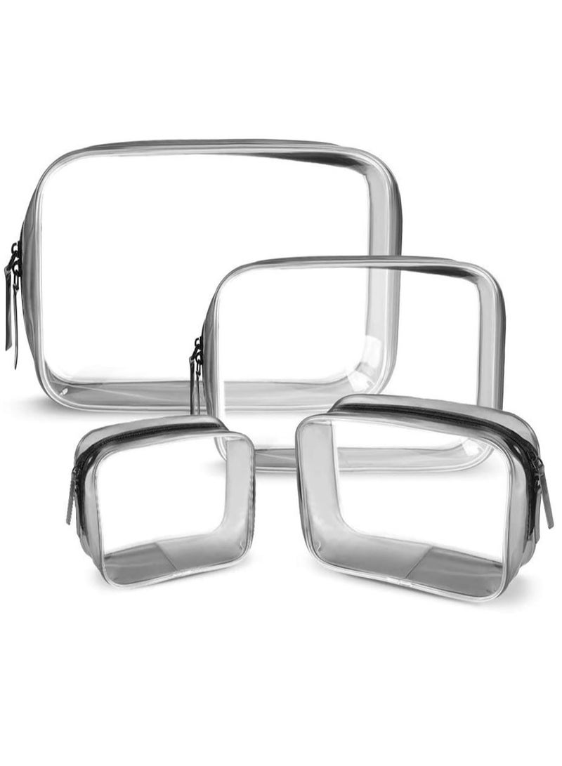 Excefore حقيبة مستحضرات التجميل للسفر الشفافة، 4 عبوات حقيبة مستحضرات تجميل مقاومة للماء، حقيبة مستحضرات تجميل مزودة بسحاب من PVC، حقيبة مكياج شفافة لتنظيم مستحضرات التجميل مع سحابات للرجال والنساء - 4 أحجام - Image 1