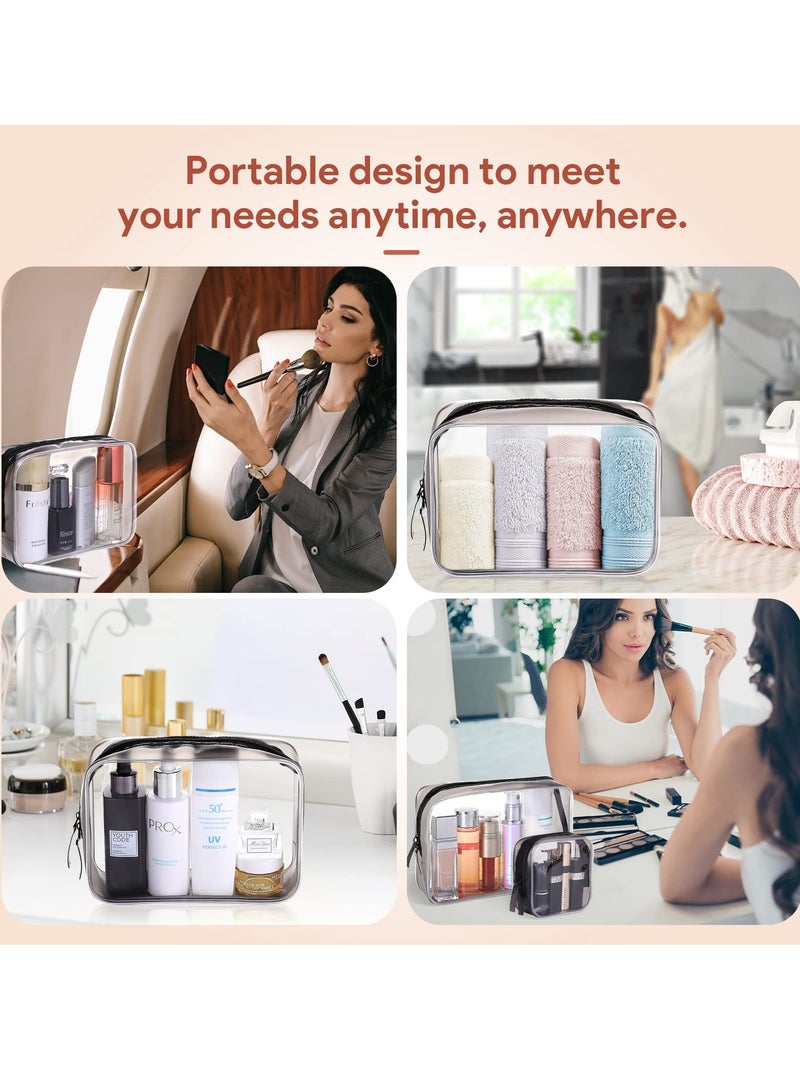 Excefore حقيبة مستحضرات التجميل للسفر الشفافة، 4 عبوات حقيبة مستحضرات تجميل مقاومة للماء، حقيبة مستحضرات تجميل مزودة بسحاب من PVC، حقيبة مكياج شفافة لتنظيم مستحضرات التجميل مع سحابات للرجال والنساء - 4 أحجام - Image 3