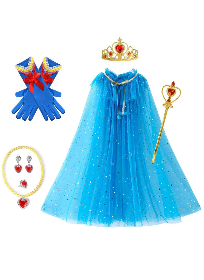 VUCATIN - Princess Cape Costume Set Girls Princess Dress Up Party Frozen Cosplay Cloak with Jewelry Tiara Crown Wand Gloves  (C) - Image 1