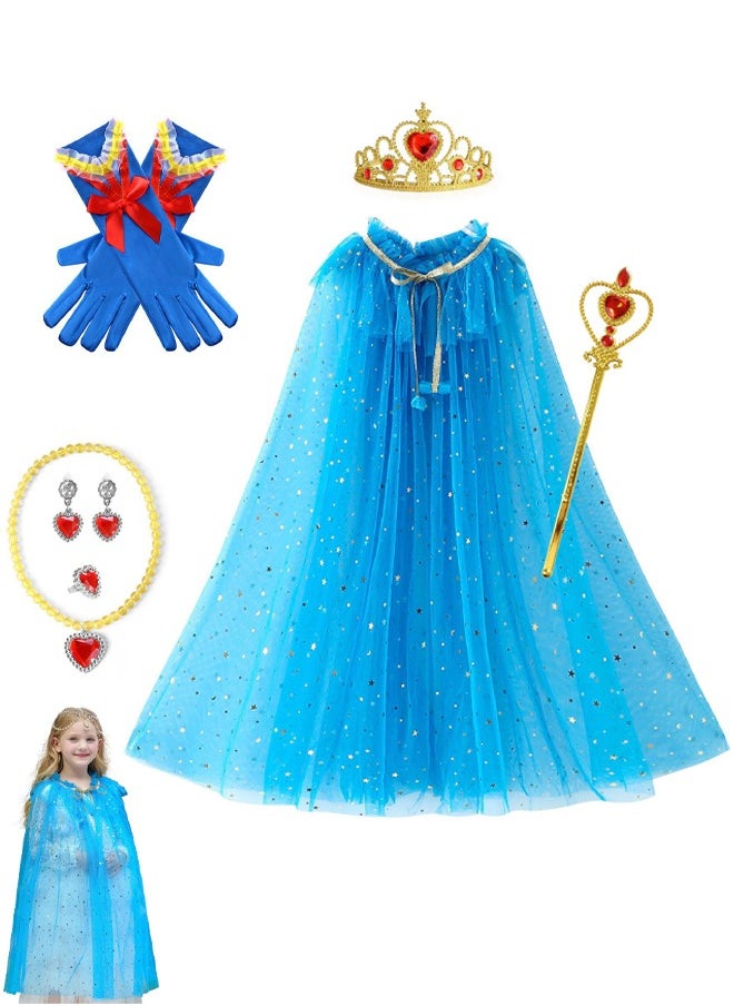 VUCATIN - Princess Cape Costume Set Girls Princess Dress Up Party Frozen Cosplay Cloak with Jewelry Tiara Crown Wand Gloves  (C) - Image 1