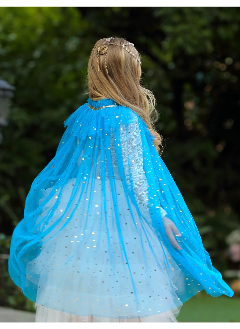 VUCATIN - Princess Cape Costume Set Girls Princess Dress Up Party Frozen Cosplay Cloak with Jewelry Tiara Crown Wand Gloves  (C) - Image 1
