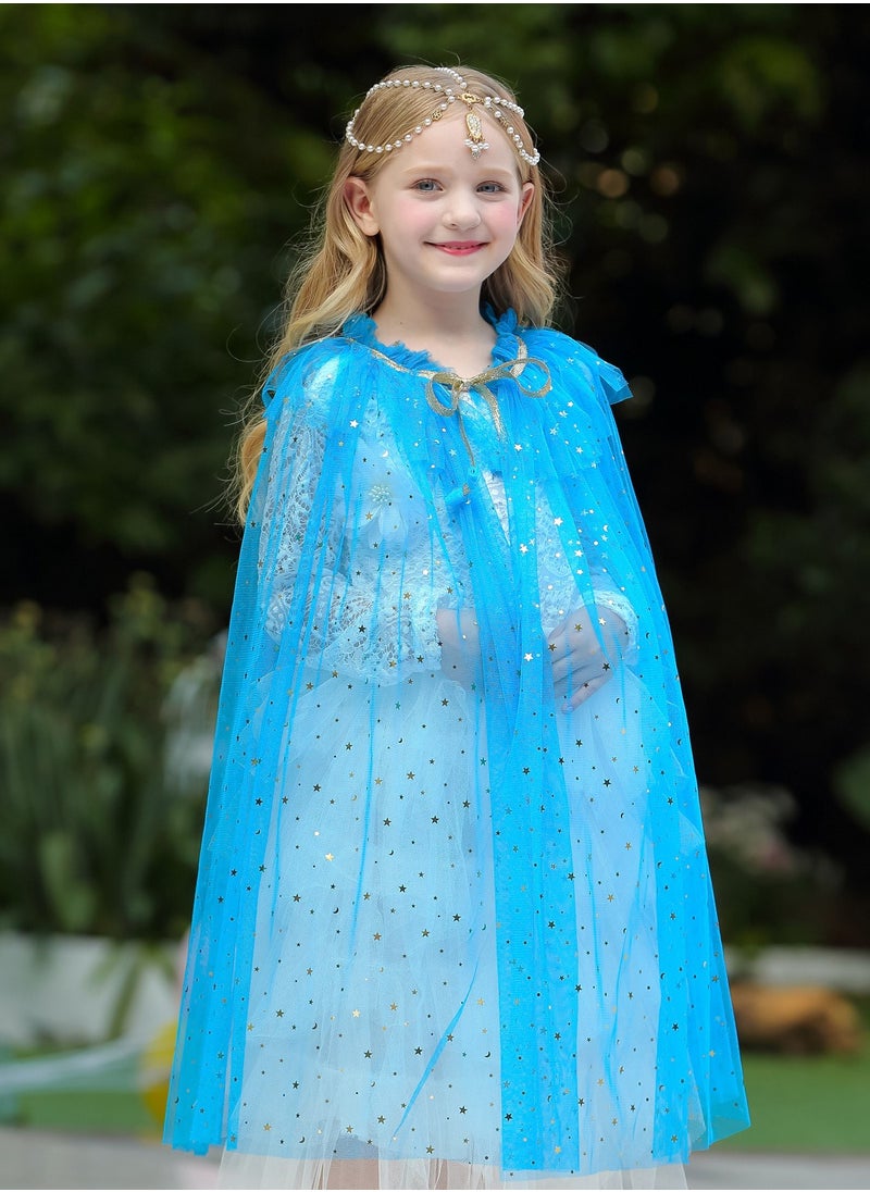 VUCATIN - Princess Cape Costume Set Girls Princess Dress Up Party Frozen Cosplay Cloak with Jewelry Tiara Crown Wand Gloves  (C) - Image 1