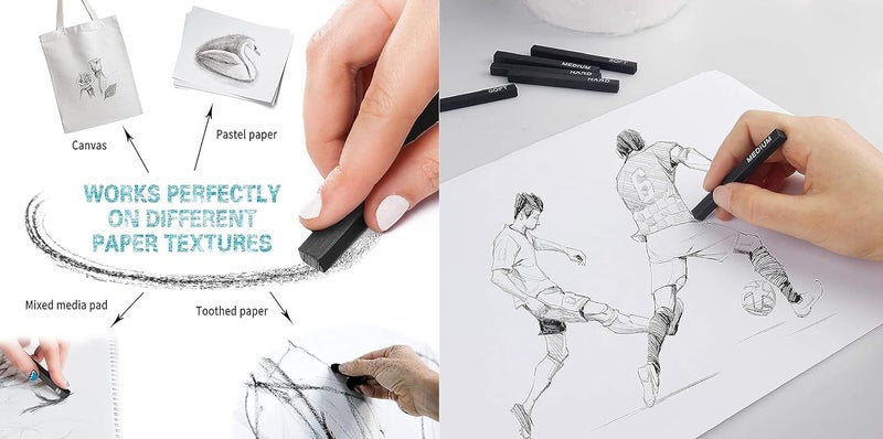ART RANGER Art Ranger 3 Pcs White Medium Charcoal Pencil 6 Pcs Compressed Charcoal Sticks For Shading Soft Medium Hard and 3 Pcs Black Woodless Charcoal Pencils Set Soft Medium and Hard  - Image 4