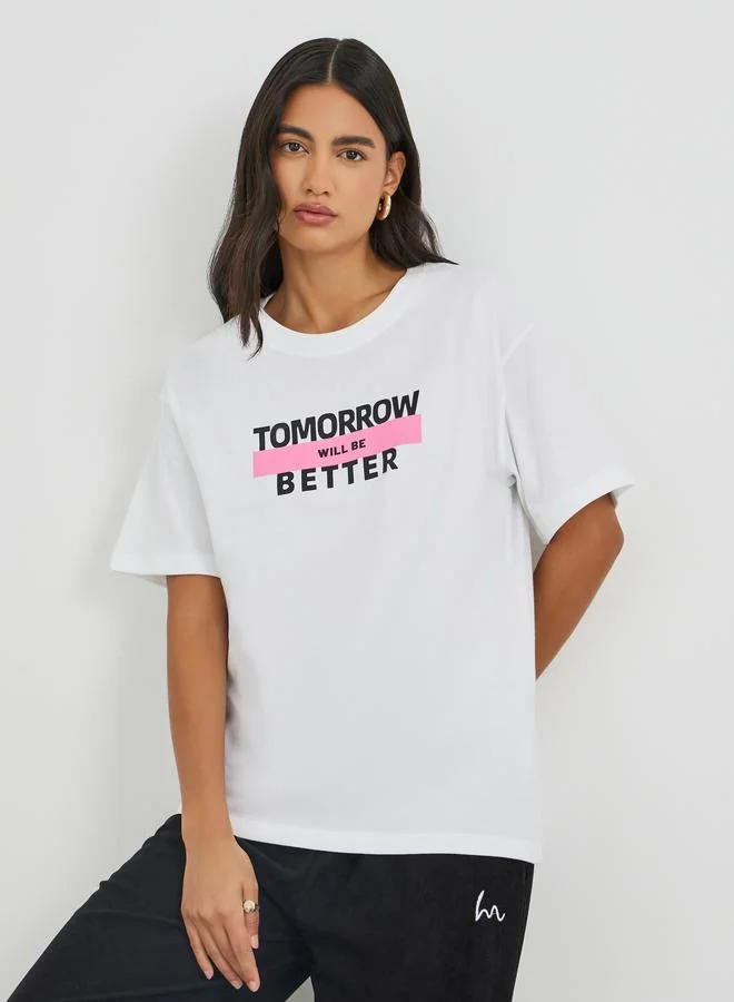 Styli Styli Slogan Print Oversized Round Neck T-Shirt