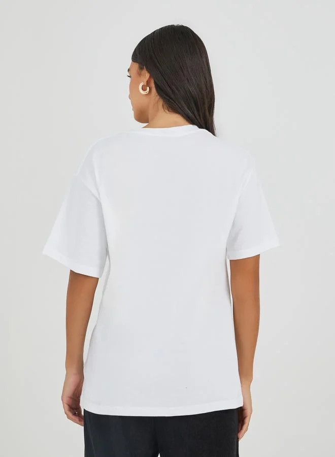 Styli Styli Slogan Print Oversized Round Neck T-Shirt
