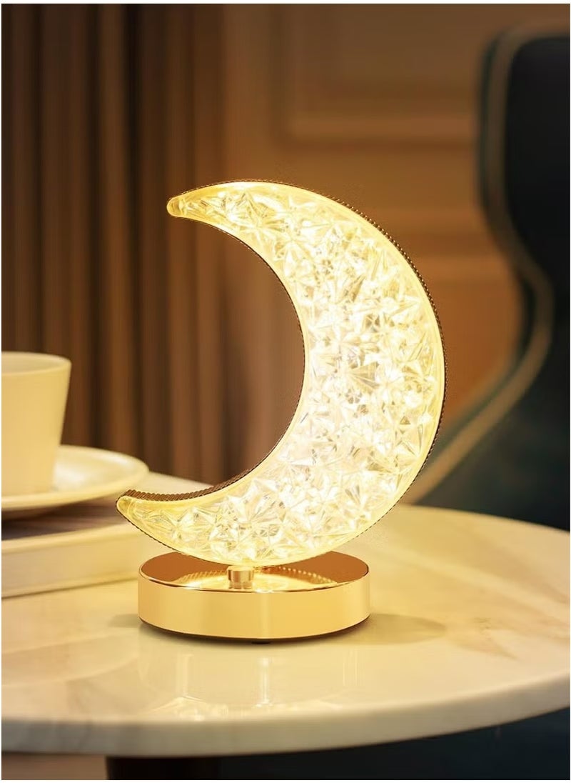 Generic - Ramadan Crescent Shape LED Crystal Table Lamp, LED Night Lamp with Touch Sensor and 3 Adjustable Color Modes with USB Cable, Indoor Lighting for Home, Office, Bedroom and Living Room - Image 1