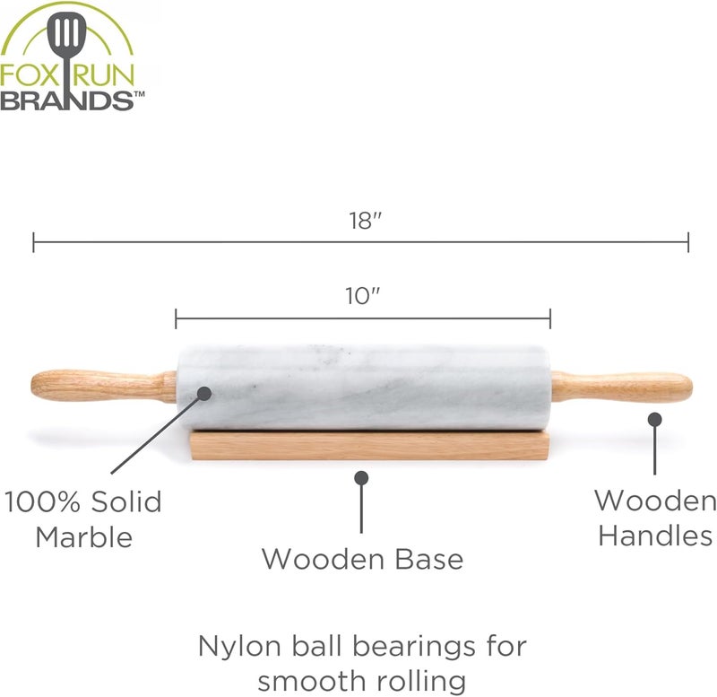 Fox Run Polished Marble Rolling Pin with Wooden Cradle, 10-Inch Barrel, White - Image 4