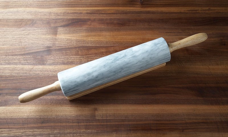 Fox Run Polished Marble Rolling Pin with Wooden Cradle, 10-Inch Barrel, White - Image 3