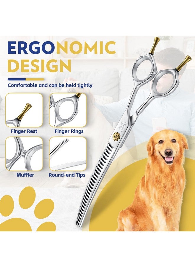 جيسون مقصات جيسون للعناية بالكلاب، مقاس 7 بوصات - مقصات احترافية منحنية للأسفل، مع معدل تخفيف 60%-65%، مصنوعة من الفولاذ المقاوم للصدأ 440C الياباني، مزودة بمسامير قابلة للتعديل (28 سنًا، لون فضي) - Image 4