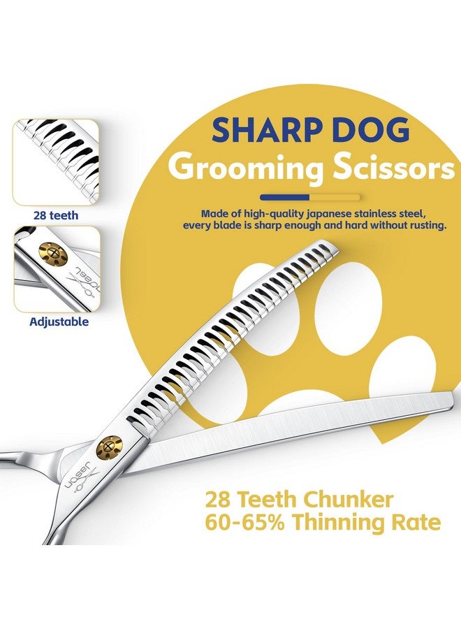 جيسون مقصات جيسون للعناية بالكلاب، مقاس 7 بوصات - مقصات احترافية منحنية للأسفل، مع معدل تخفيف 60%-65%، مصنوعة من الفولاذ المقاوم للصدأ 440C الياباني، مزودة بمسامير قابلة للتعديل (28 سنًا، لون فضي) - Image 3