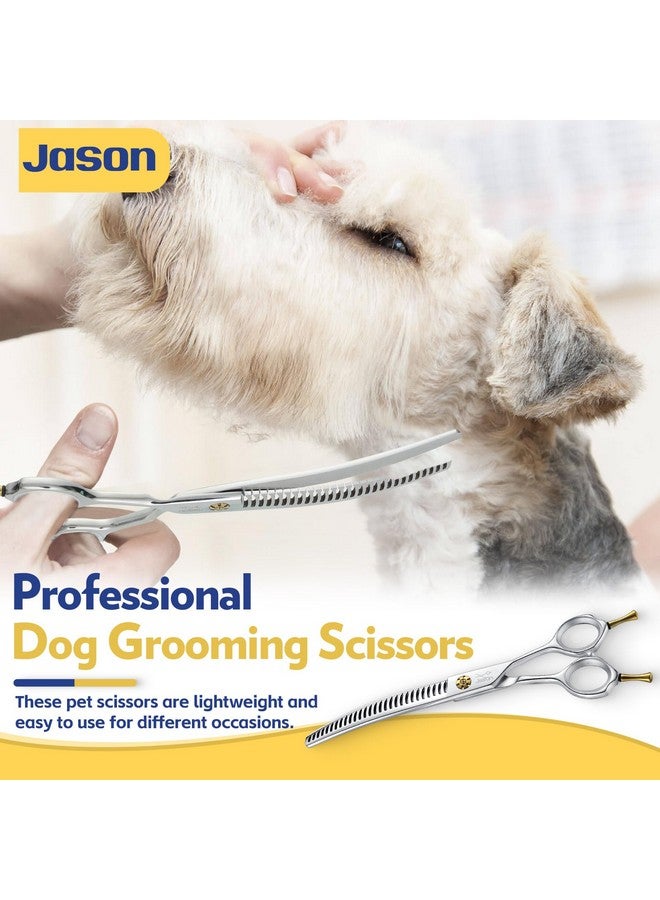 جيسون مقصات جيسون للعناية بالكلاب، مقاس 7 بوصات - مقصات احترافية منحنية للأسفل، مع معدل تخفيف 60%-65%، مصنوعة من الفولاذ المقاوم للصدأ 440C الياباني، مزودة بمسامير قابلة للتعديل (28 سنًا، لون فضي) - Image 2