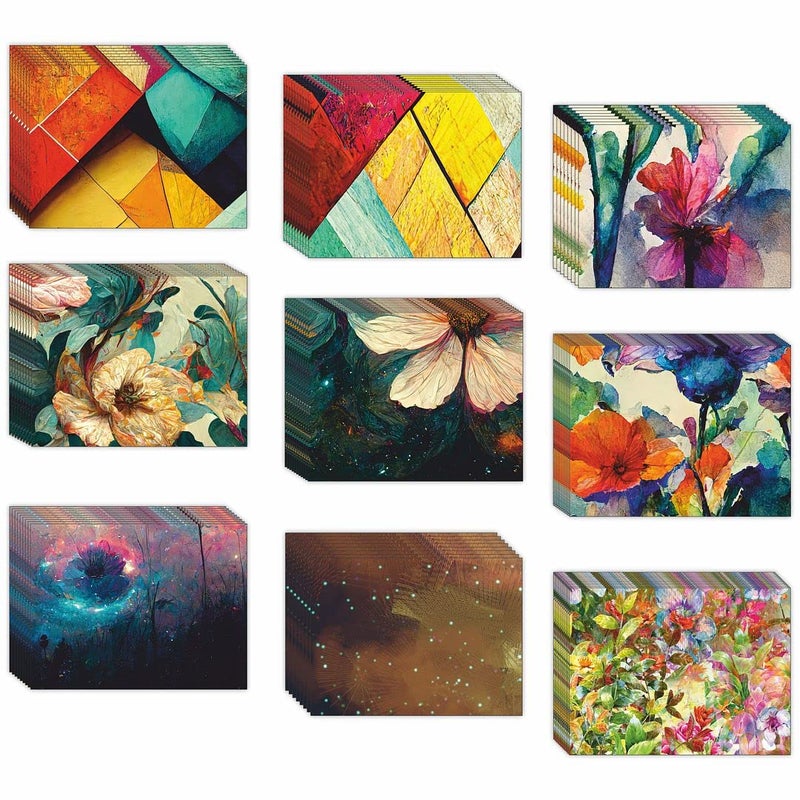 CVANU Attractive 9 Designs Greeting Cards, Blank Notecard with Envelopes for Office, All Occasion(90pc)(3x4inch)_c25 - Image 1