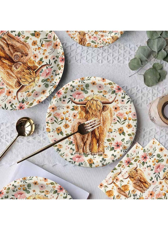 73Hours Highland Cow Party Plates Napkins, Boho Floral Highland Cow Baby Shower Decorations for 24 Guests, Disposable Tableware for Farmhouse Theme Birthday Party Supplies - Image 5