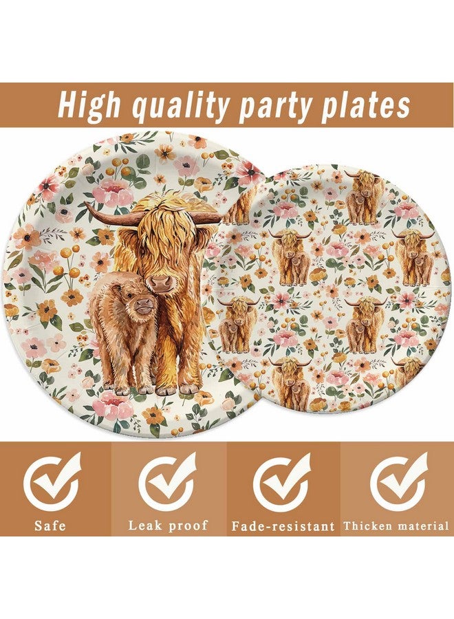 73Hours Highland Cow Party Plates Napkins, Boho Floral Highland Cow Baby Shower Decorations for 24 Guests, Disposable Tableware for Farmhouse Theme Birthday Party Supplies - Image 3