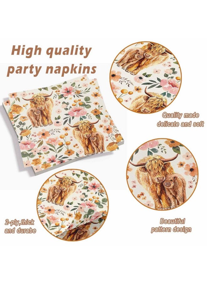 73Hours Highland Cow Party Plates Napkins, Boho Floral Highland Cow Baby Shower Decorations for 24 Guests, Disposable Tableware for Farmhouse Theme Birthday Party Supplies - Image 4