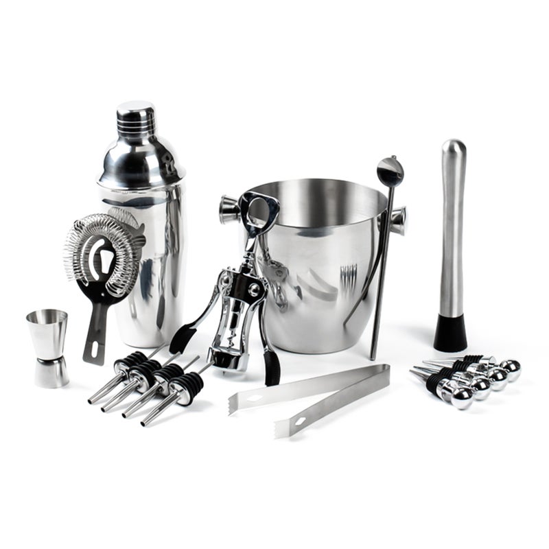 16pcs/set Mixology Bartender Kit Cocktail Shaker Set with 750ML Shaker/ Jigger/ Pourers/ Ice Crusher/ Ice Tongs/ Straw Spoon/ Strainer/ Bottle Opener/ Ice Bucket/ Stoppers Home Bar Tool for Drink - Image 1