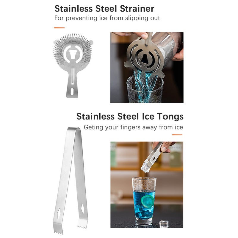 16pcs/set Mixology Bartender Kit Cocktail Shaker Set with 750ML Shaker/ Jigger/ Pourers/ Ice Crusher/ Ice Tongs/ Straw Spoon/ Strainer/ Bottle Opener/ Ice Bucket/ Stoppers Home Bar Tool for Drink - Image 5