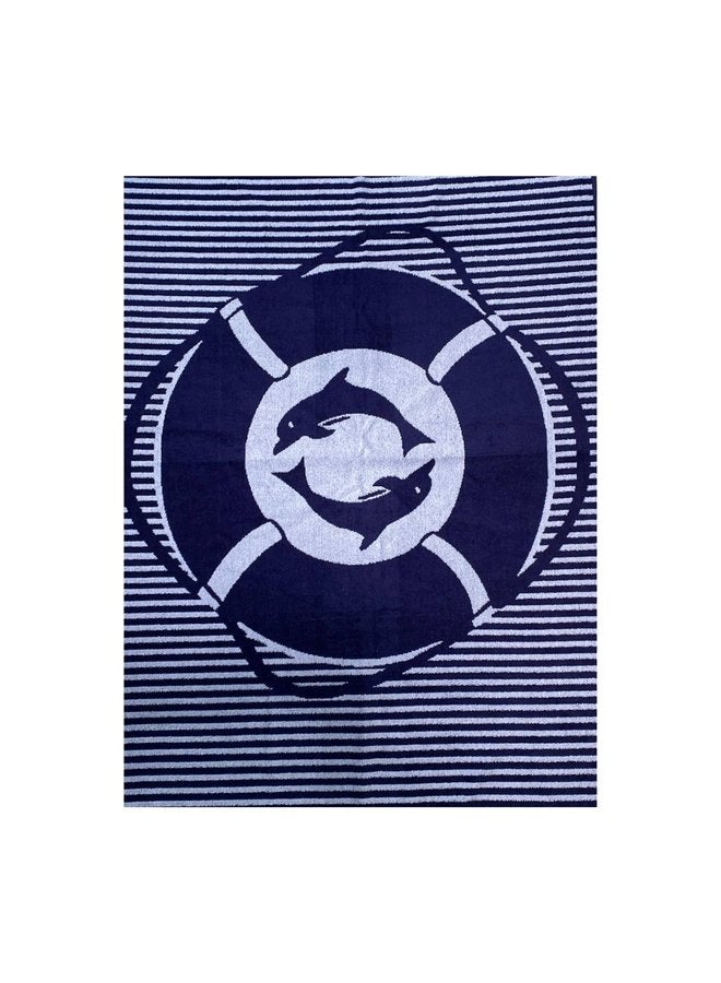 توالا بشكير بحر توالا,مقلم ابيض في كحلي مع تصميم دولفن بداخله, قطن 100%,ناعم على الجسم , مقاس 86*160 - Image 3