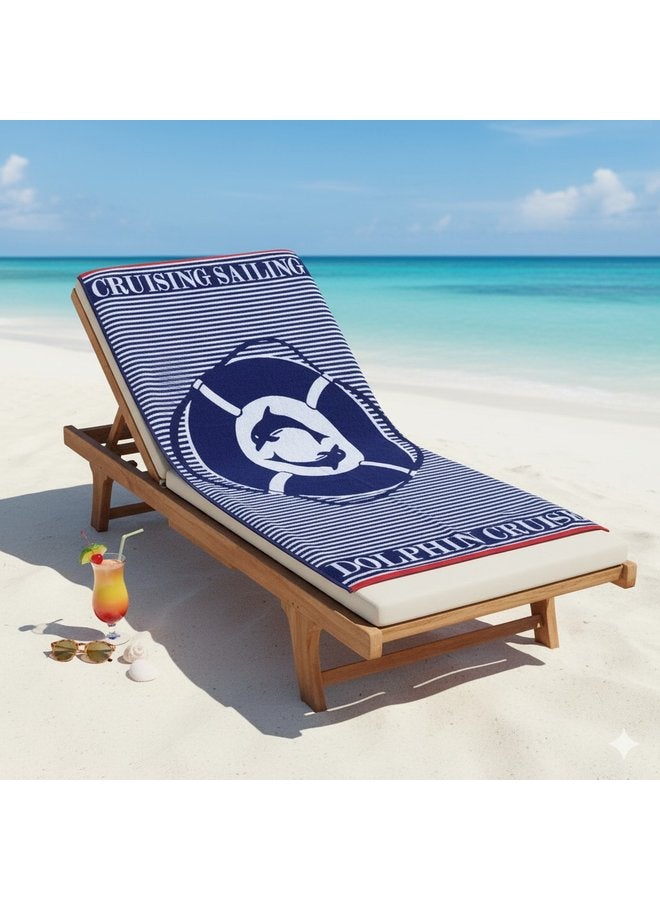 توالا بشكير بحر توالا,مقلم ابيض في كحلي مع تصميم دولفن بداخله, قطن 100%,ناعم على الجسم , مقاس 86*160 - Image 1