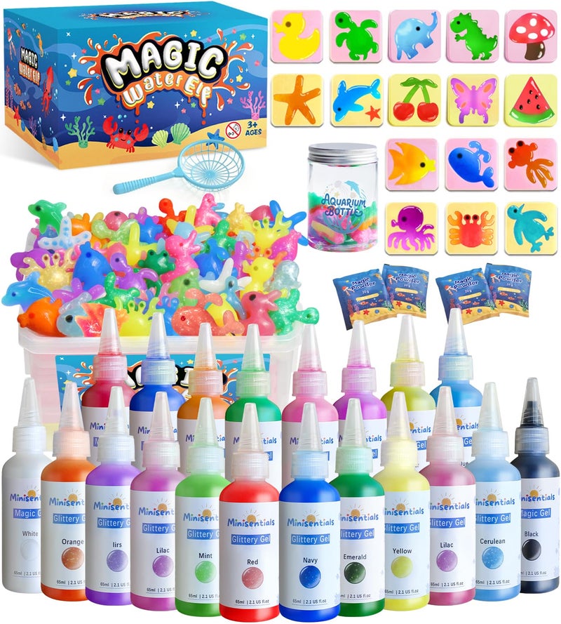MINISENTIALS Magic Water Elf Toy Kit - Magic Gel Water Pets with Aquarium Bottle - Make Your Own Squishies Crafts Toys - Crafts Kit for Kids Christmas Gifts Birthday for Girls Boys Age 6 7 8 9 10 Years Old - Image 1