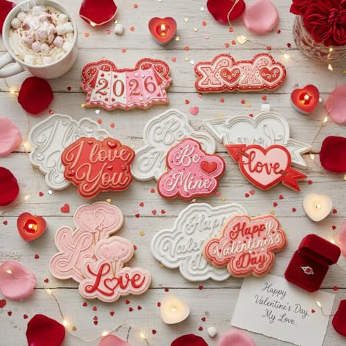 Flycalf Cookie Cutters Love Set of 7 with Plunger Stamps Detailed Holiday Cake PLA 3.5" Baking Accessories Cutter Molds Gifts to for Party Kitchen Supplies - Image 2