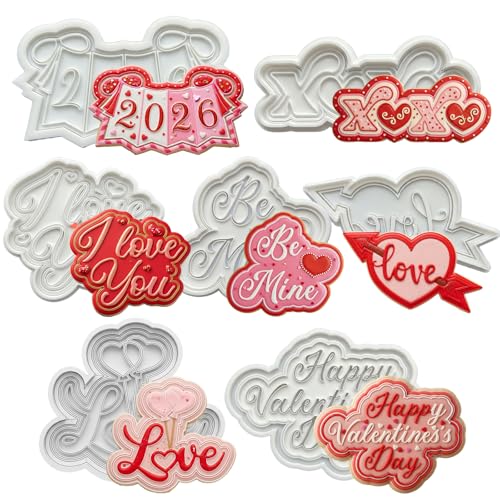 Flycalf Cookie Cutters Love Set of 7 with Plunger Stamps Detailed Holiday Cake PLA 3.5" Baking Accessories Cutter Molds Gifts to for Party Kitchen Supplies - Image 1