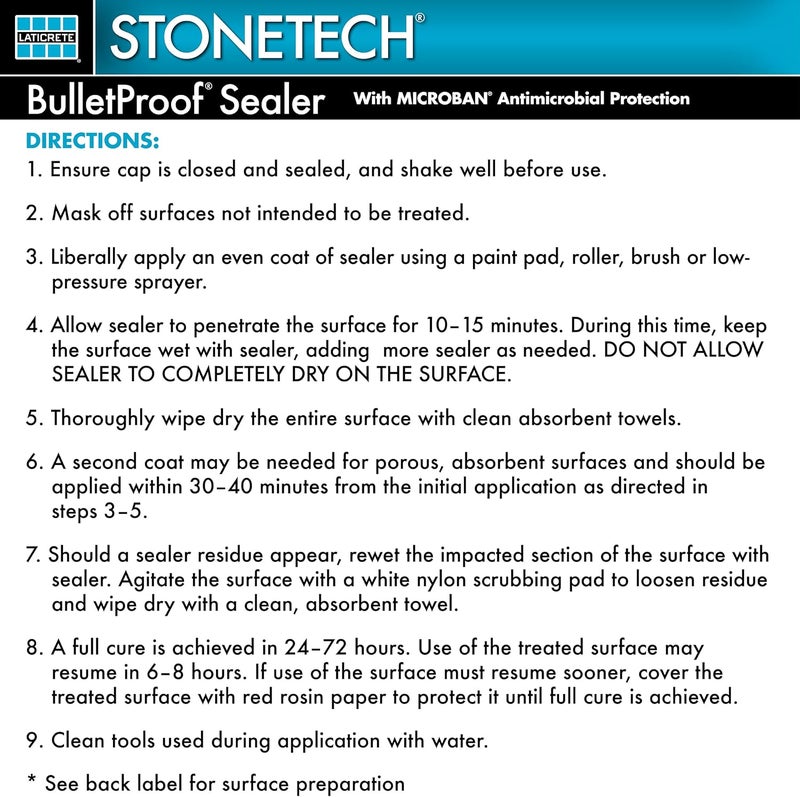 STONETECH BulletProof Sealer - 1 Quart (946ML) Water-Based Stain Protector for Natural Stone and Grout - Image 5