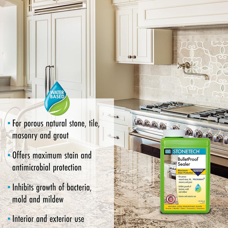 STONETECH BulletProof Sealer - 1 Quart (946ML) Water-Based Stain Protector for Natural Stone and Grout - Image 3