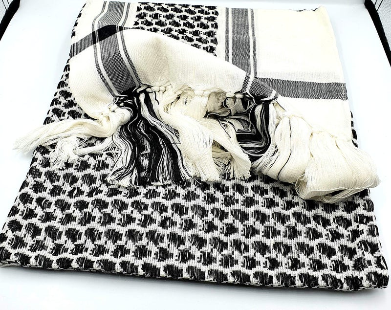 Zuluf Arafat Arab Scarf Shawl Keffiyeh Kafiya shemagh desret Palestine Authentic Middle Eastern BlackWhite