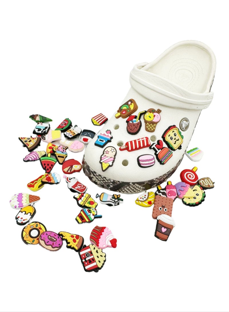 Yummy Cup Cakes Donuts Ice Cream Pizza Designs Shoe Decoration Charms Crocs Shoes Slippers and Mini Charm Bracelet Wristband for Men Women and Kids (60 pieces) - Image 4