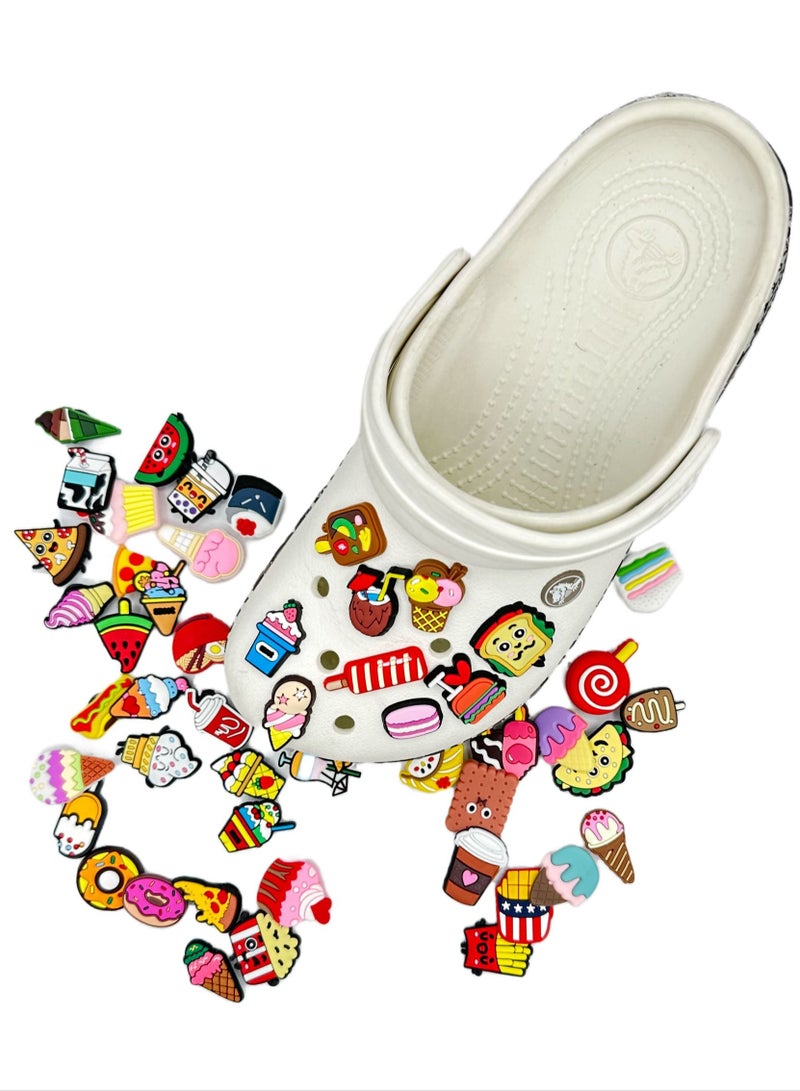 Yummy Cup Cakes Donuts Ice Cream Pizza Designs Shoe Decoration Charms Crocs Shoes Slippers and Mini Charm Bracelet Wristband for Men Women and Kids (60 pieces) - Image 3