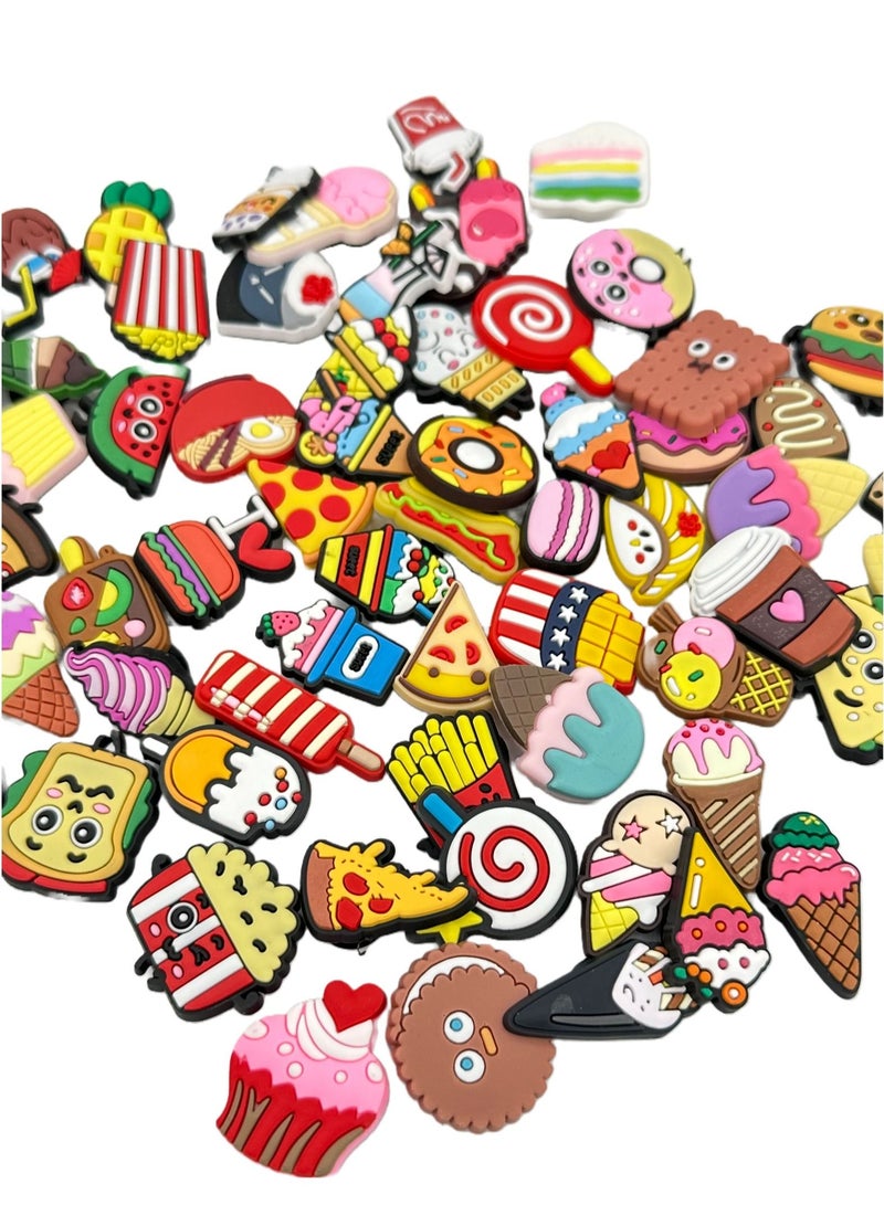 Yummy Cup Cakes Donuts Ice Cream Pizza Designs Shoe Decoration Charms Crocs Shoes Slippers and Mini Charm Bracelet Wristband for Men Women and Kids (60 pieces) - Image 2