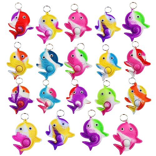 HOZKEAP 20 Packs Bulk Sharks Mini pop Fidget Keychain Sea Animal for kids toys Birthday Party Favors Classroom Student Prize Gifts for Boys and Girls Kids - Image 1
