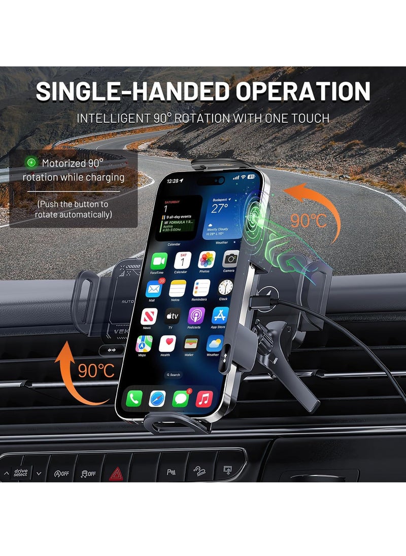 Generic - High Intelligent Mobile Phone/Pad Holder,2 in 1 Auto Rotating Phone Holder,Car Charger Fast Charging Cell Phone Holder,One-Touch Rotatable Car Vent Phone Mount for Smartphone/Pad/Foldable Phone(Black) - Image 1