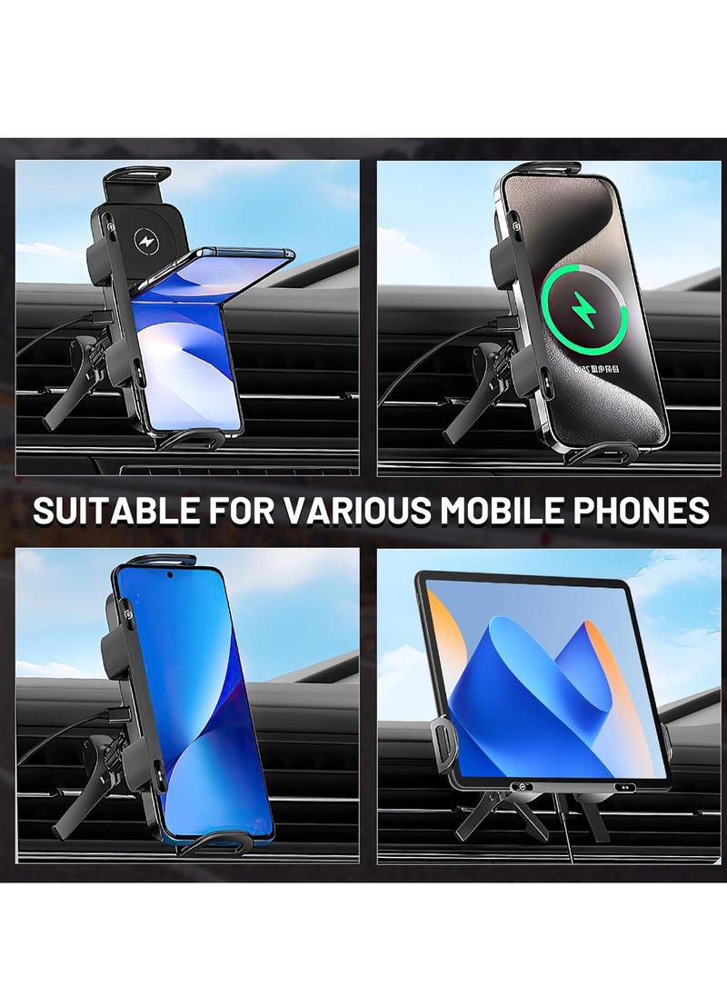 Generic - High Intelligent Mobile Phone/Pad Holder,2 in 1 Auto Rotating Phone Holder,Car Charger Fast Charging Cell Phone Holder,One-Touch Rotatable Car Vent Phone Mount for Smartphone/Pad/Foldable Phone(Black) - Image 1