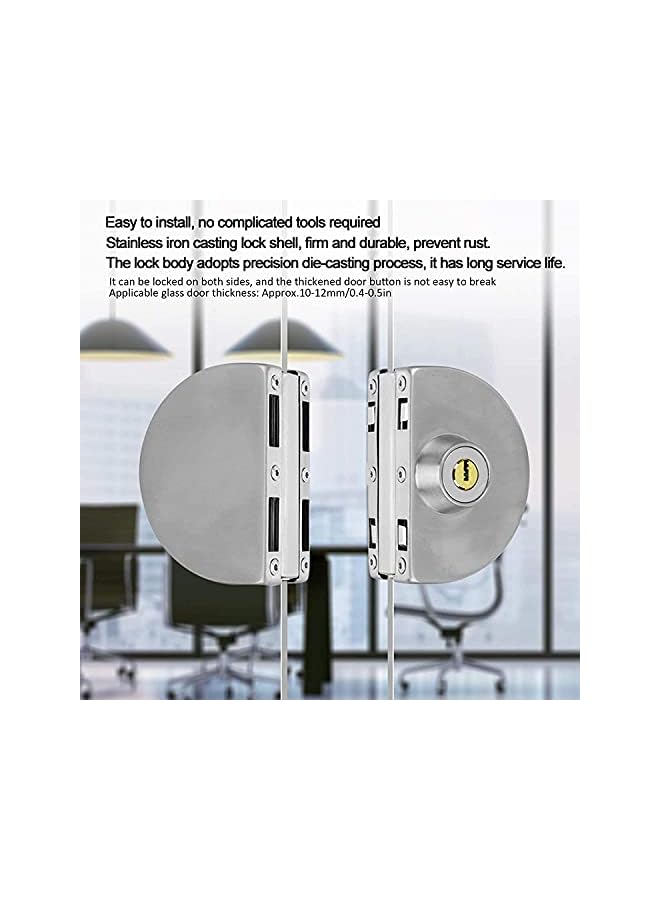 PROMASS PROMASS 304 Stainless Steel Commercial Durable Metal Chrome 10 mm -12 mm Glass Door Anti-Theft Security Lock， Double Swing Hinged Frameless Push Sliding Gate Lock with 3 Keys  - Image 3