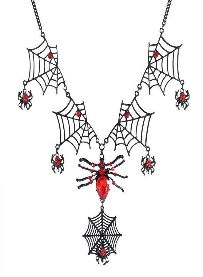 BVGA Halloween Spider Web Pendant Necklace Rhinestone Spiders Tarantula Charm Necklace Statement Choker Necklace for Women Party Accessory (Red Crystal Spider) - Image 1