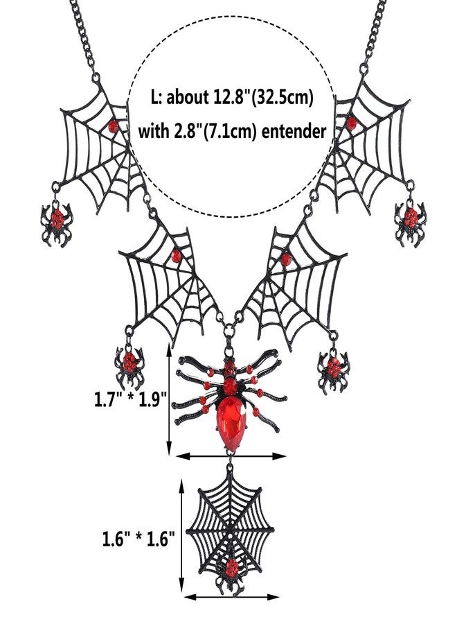 BVGA Halloween Spider Web Pendant Necklace Rhinestone Spiders Tarantula Charm Necklace Statement Choker Necklace for Women Party Accessory (Red Crystal Spider) - Image 3