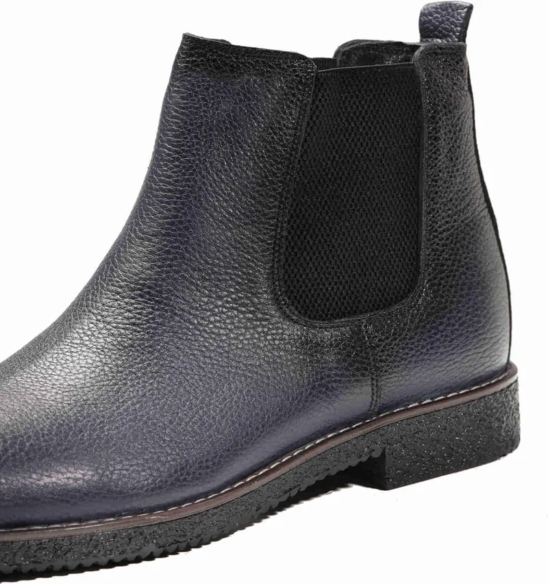 Dufy Navy Blue Men's Leather Flat Boots