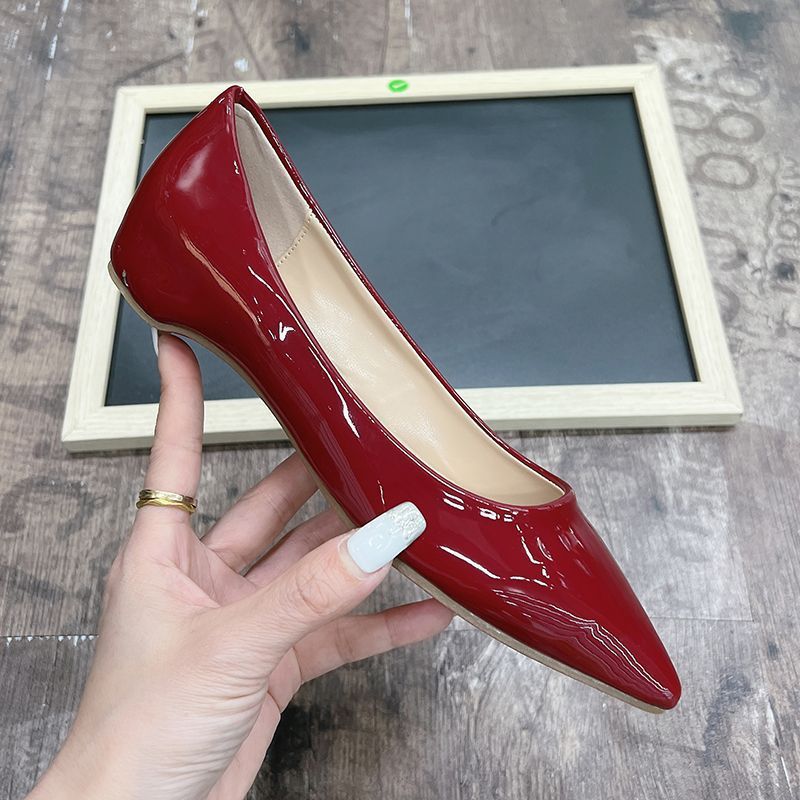 Internet Celebrant Nude Pointed Open Toe Stitched Shoes Heightening New Style Low Mouth Low Heel Red Bottom Simple Flat Shoes For All Seasons - Image 1