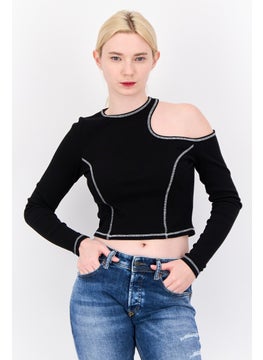 Don't Call Me Jennyfer Women Round Neck Ribbed Cut Out Long Sleeves Top, Black  - Image 1