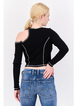 Don't Call Me Jennyfer Women Round Neck Ribbed Cut Out Long Sleeves Top, Black  - Image 2