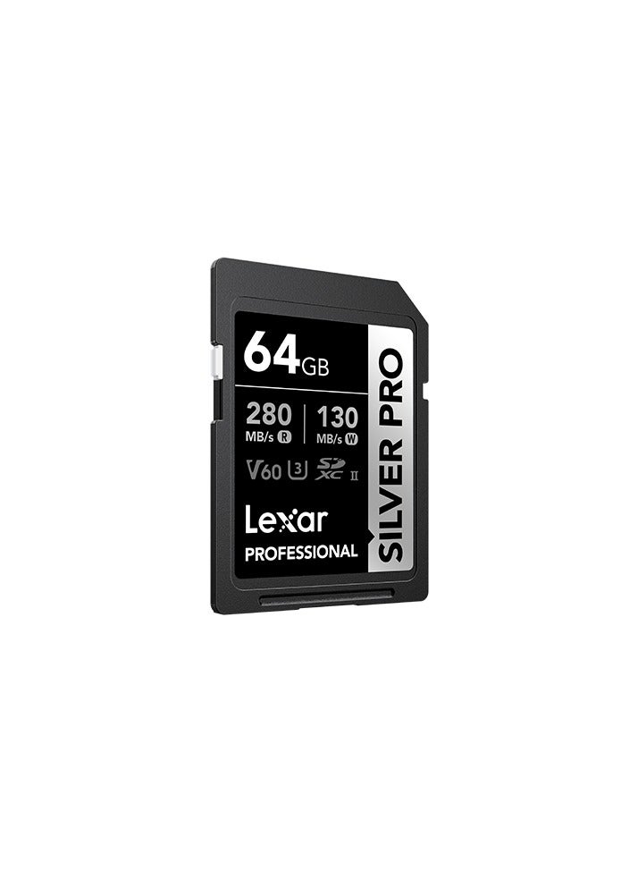LEXAR PROFESSIONAL 64GB SILVER PRO SDXC UHS-II CARD, UP TO 280MB/S READ, 120MB/S WRITE, C10 U3 V60 - Image 2
