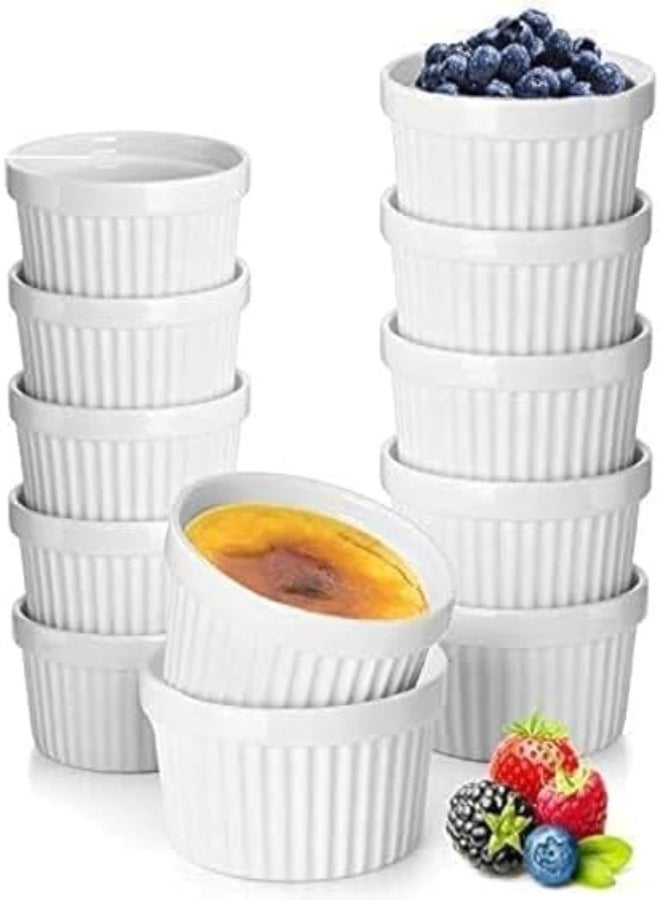 AKDC 12 Pack Porcelain Souffle Dish Ramekins For Baking – 6 Ounce X 6, 8 Ounnce X 6 - White Ramekins Bakeware Set Baking Cups For Creme Brulee Desserts Puddings Custard Ice Cream Lava Cake Snacks - Image 2