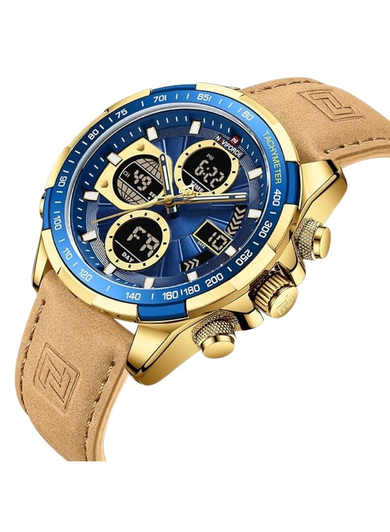 NAVIFORCE Men's Military Digital Watches Analog Quartz Waterproof Watch Sport Multifunctional Leather Chronograph Wristwatch NF9197L - Image 2