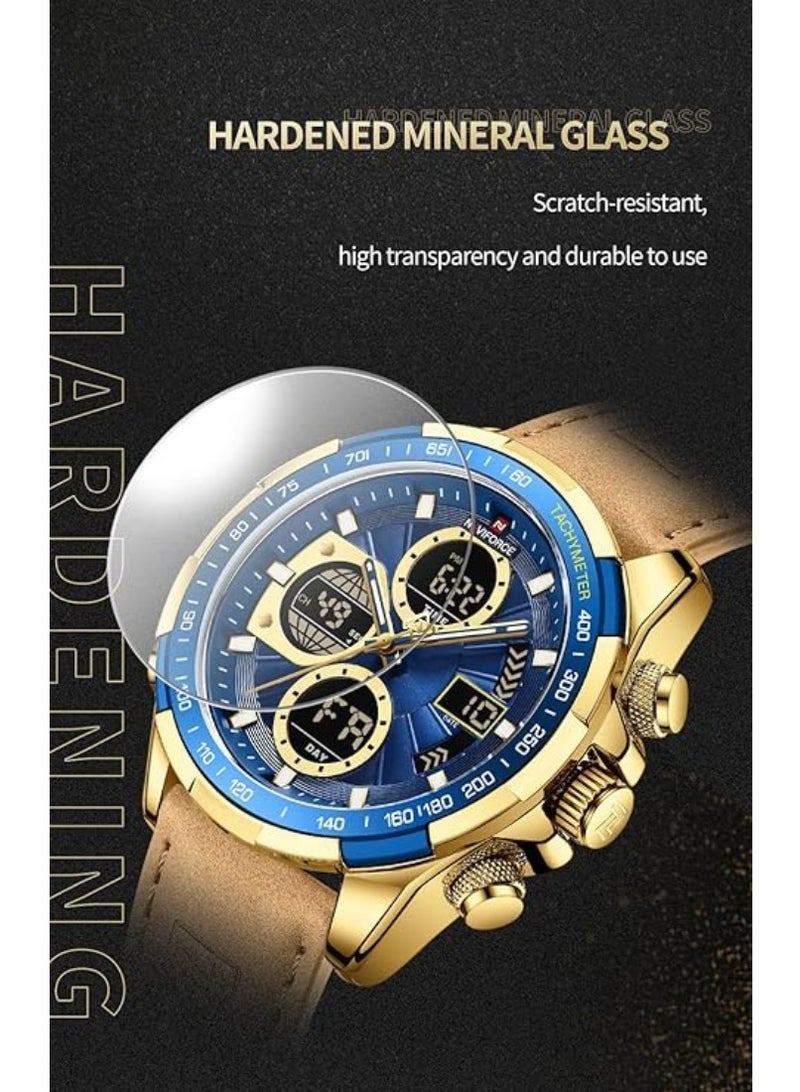 NAVIFORCE Men's Military Digital Watches Analog Quartz Waterproof Watch Sport Multifunctional Leather Chronograph Wristwatch NF9197L - Image 3