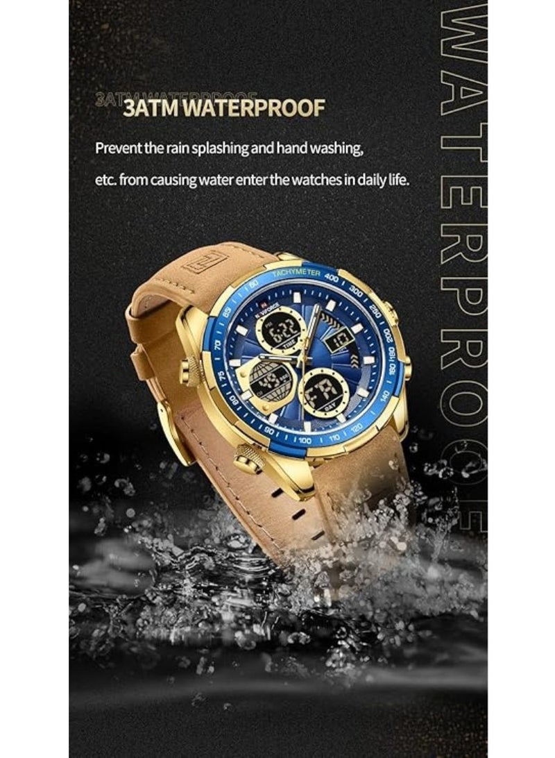 NAVIFORCE Men's Military Digital Watches Analog Quartz Waterproof Watch Sport Multifunctional Leather Chronograph Wristwatch NF9197L - Image 4
