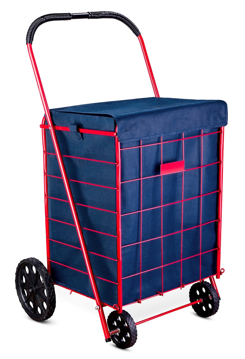 Handy Laundry Shopping Cart Liner, 18" X 15" X 24", Square Bottom, Fits Standard Shopping Cart, Cover and Adjustable Straps for Easy Secure Attachment, Made from Waterproof Material (Navy Blue) - Image 1